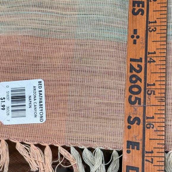 Set of Four Bed Bath and Beyond Square Cloth Napkins Arizona Canyon Plaid Fringe - Picture 7 of 7